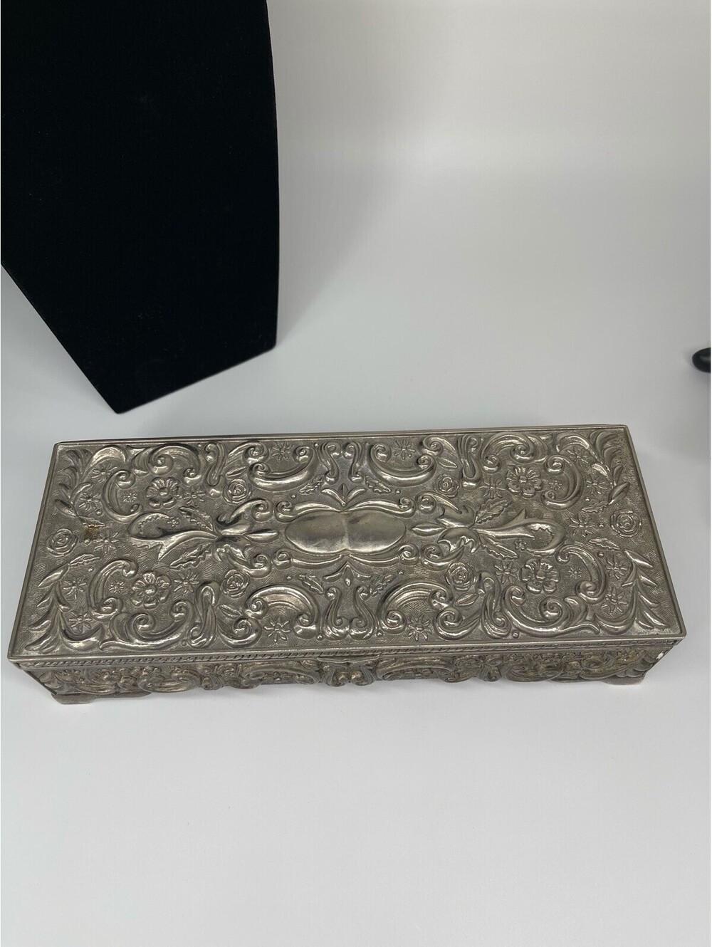 Godinger Silver 1992 Jewelry Box Silver Plated Ornate Floral Trinket Box VTG